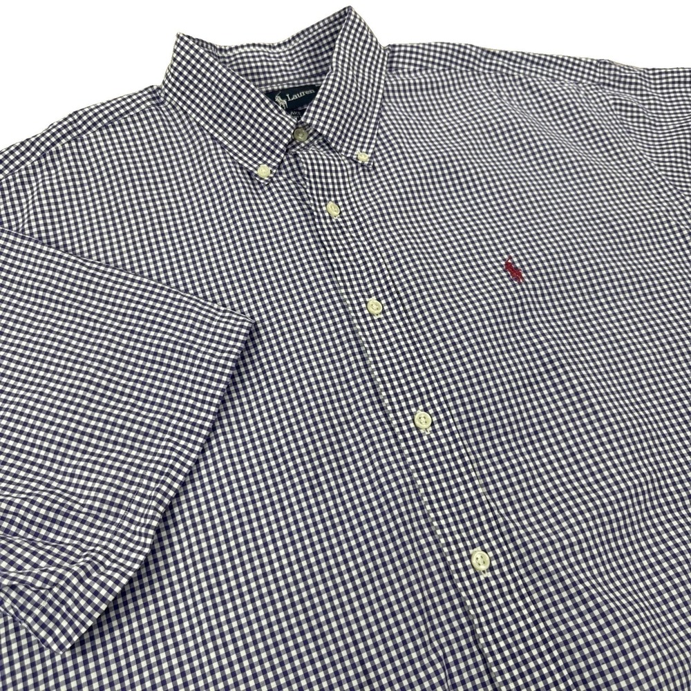 Ralph Lauren Blake Shirt Men's XL Purple White Gingham Short Sleeve Cotton Pony